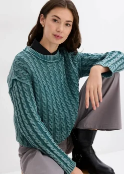 Damen bonprix Strickmode|Pullover & Strickjacken|Oversize-Pullover aus reiner Baumwolle