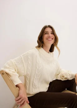 Hot Oversize-Pullover mit Zopfmuster Damen Strickmode|Pullover & Strickjacken