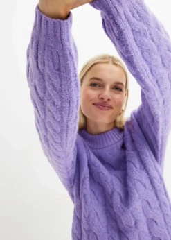Damen bonprix Pullover & Strickjacken|Strickmode|Oversize-Pullover mit Zopfmuster