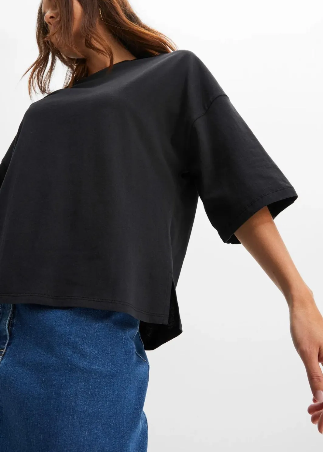 Outlet Oversize-Shirt aus elastischem Bio-Baumwoll-Mix Damen Shirts & Tops|Nachhaltigere Materialien