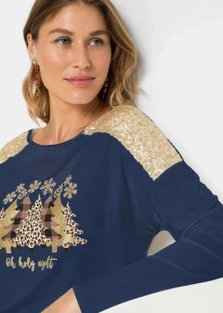 Discount Oversize-Shirt mit Weihnachtsmotiv und schönen Pailletten Damen Shirts & Tops