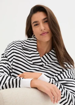 Damen bonprix Bekleidung·Blusen & Tuniken|Nachhaltigere Materialien|Oversize-Sweatshirt mit V-Ausschnitt und Polokragen