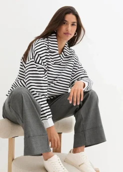 Damen bonprix Bekleidung·Blusen & Tuniken|Nachhaltigere Materialien|Oversize-Sweatshirt mit V-Ausschnitt und Polokragen