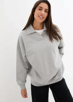 Hot Oversize-Sweatshirt mit V-Ausschnitt und Polokragen Damen Sweat|Nachhaltigere Materialien