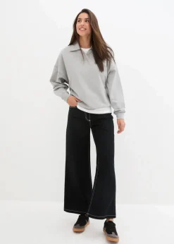 Hot Oversize-Sweatshirt mit V-Ausschnitt und Polokragen Damen Sweat|Nachhaltigere Materialien