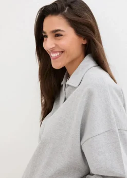 Hot Oversize-Sweatshirt mit V-Ausschnitt und Polokragen Damen Sweat|Nachhaltigere Materialien