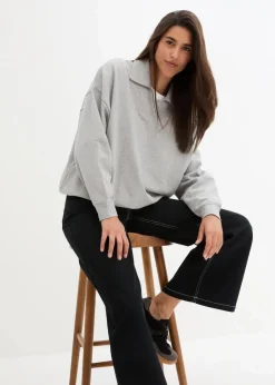 Hot Oversize-Sweatshirt mit V-Ausschnitt und Polokragen Damen Sweat|Nachhaltigere Materialien