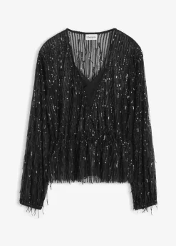 Pailletten-Bluse mit Fransen Damen Bekleidung·Jacken & Mäntel|Blusen & Tuniken