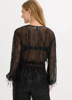 Pailletten-Bluse mit Fransen Damen Bekleidung·Jacken & Mäntel|Blusen & Tuniken