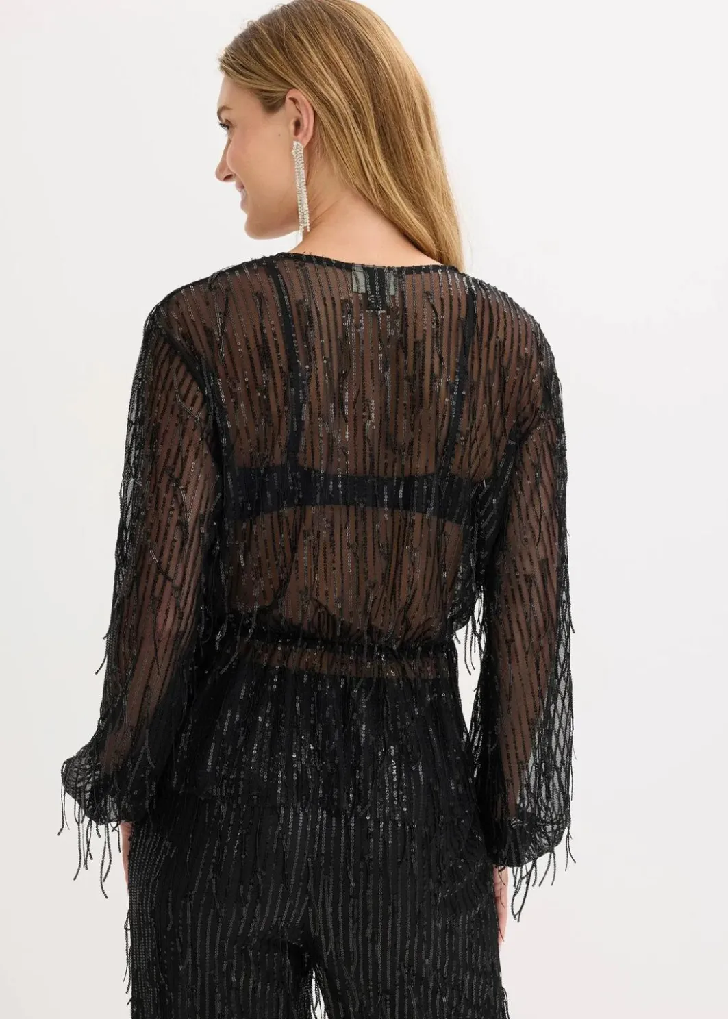 Pailletten-Bluse mit Fransen Damen Bekleidung·Jacken & Mäntel|Blusen & Tuniken