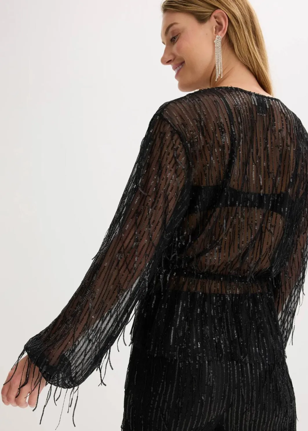 Pailletten-Bluse mit Fransen Damen Bekleidung·Jacken & Mäntel|Blusen & Tuniken