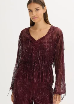 Damen bonprix Blusen & Tuniken|Bekleidung·Jacken & Mäntel|Pailletten-Bluse mit Fransen