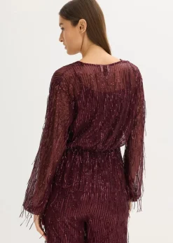 Damen bonprix Blusen & Tuniken|Bekleidung·Jacken & Mäntel|Pailletten-Bluse mit Fransen