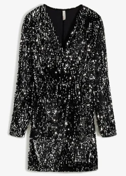 Damen bonprix Kleider|Kurzgrößen|Paillettenkleid aus softem Samt
