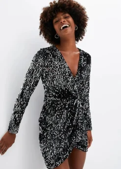 Damen bonprix Kleider|Kurzgrößen|Paillettenkleid aus softem Samt