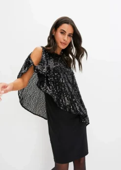 Damen bonprix Kleider|Paillettenkleid mit Überwurf