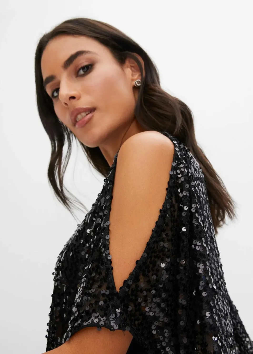 Damen bonprix Kleider|Paillettenkleid mit Überwurf