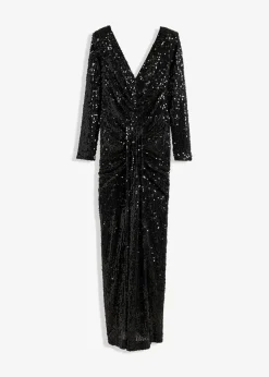 Damen bonprix Kurzgrößen|Kurzgrößen|Paillettenkleid mit Drapierung