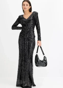 Damen bonprix Kurzgrößen|Kurzgrößen|Paillettenkleid mit Drapierung