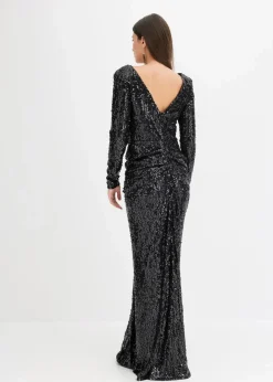 Damen bonprix Kurzgrößen|Kurzgrößen|Paillettenkleid mit Drapierung