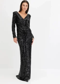 Damen bonprix Kurzgrößen|Kurzgrößen|Paillettenkleid mit Drapierung