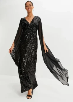 Sale Paillettenkleid mit langen Chiffon-Ärmeln Damen Kurzgrößen|Kurzgrößen