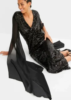 Sale Paillettenkleid mit langen Chiffon-Ärmeln Damen Kurzgrößen|Kurzgrößen