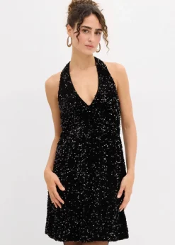 Clearance Paillettenkleid mit Neckholder Damen Kleider