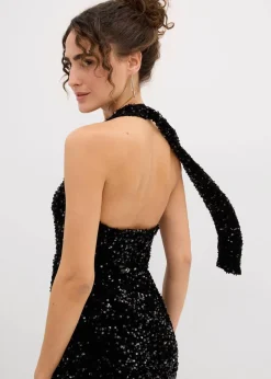 Clearance Paillettenkleid mit Neckholder Damen Kleider