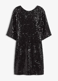 Damen bonprix Kleider|Bekleidung·Pullover & Strickjacken|Paillettenkleid mit Schleifendetail