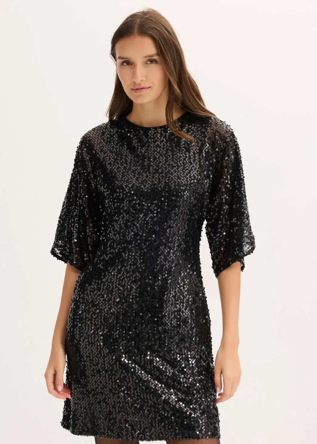 Damen bonprix Kleider|Bekleidung·Pullover & Strickjacken|Paillettenkleid mit Schleifendetail