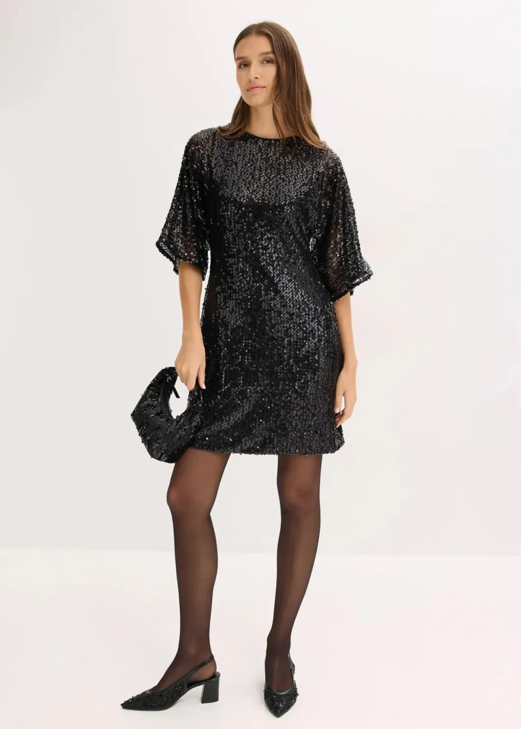 Damen bonprix Kleider|Bekleidung·Pullover & Strickjacken|Paillettenkleid mit Schleifendetail