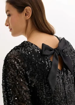 Damen bonprix Kleider|Bekleidung·Pullover & Strickjacken|Paillettenkleid mit Schleifendetail