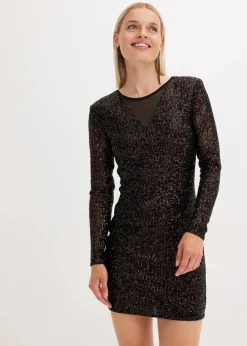 Damen bonprix Bekleidung·Pullover & Strickjacken|Kleider|Paillettenkleid mit Schulterpolstern
