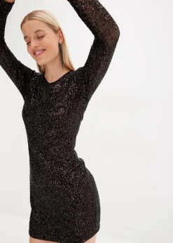 Damen bonprix Bekleidung·Pullover & Strickjacken|Kleider|Paillettenkleid mit Schulterpolstern