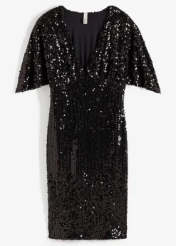 Damen bonprix Kurzgrößen|Kurzgrößen|Paillettenkleid mit tiefem Ausschnitt