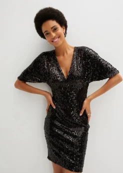Damen bonprix Kurzgrößen|Kurzgrößen|Paillettenkleid mit tiefem Ausschnitt