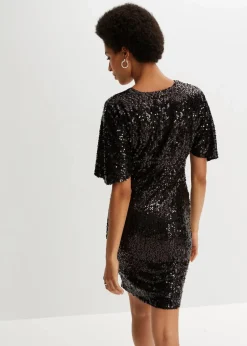 Damen bonprix Kurzgrößen|Kurzgrößen|Paillettenkleid mit tiefem Ausschnitt