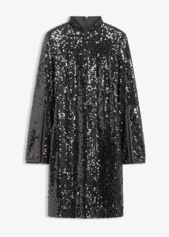 Damen bonprix Kleider|Bekleidung·Pullover & Strickjacken|Paillettenkleid mit Trompeten-Ärmel