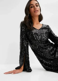 Best Paillettenkleid mit Trompeten-Ärmel Damen Kleider|Kurzgrößen