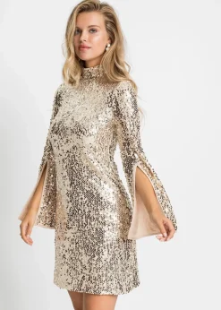 Damen bonprix Bekleidung·Pullover & Strickjacken|Kleider|Paillettenkleid mit Trompeten-Ärmel