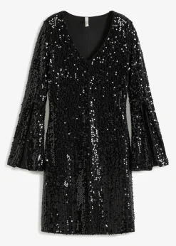 Damen bonprix Bekleidung·Pullover & Strickjacken|Kurzgrößen|Paillettenkleid mit Trompeten-Ärmel
