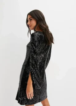 Damen bonprix Bekleidung·Pullover & Strickjacken|Kurzgrößen|Paillettenkleid mit Trompeten-Ärmel