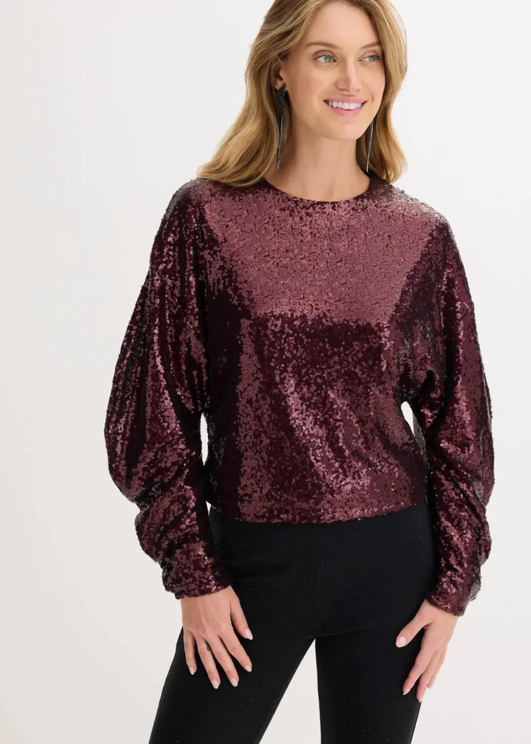 Damen bonprix Shirts & Tops|Pailletten-Langarmshirt