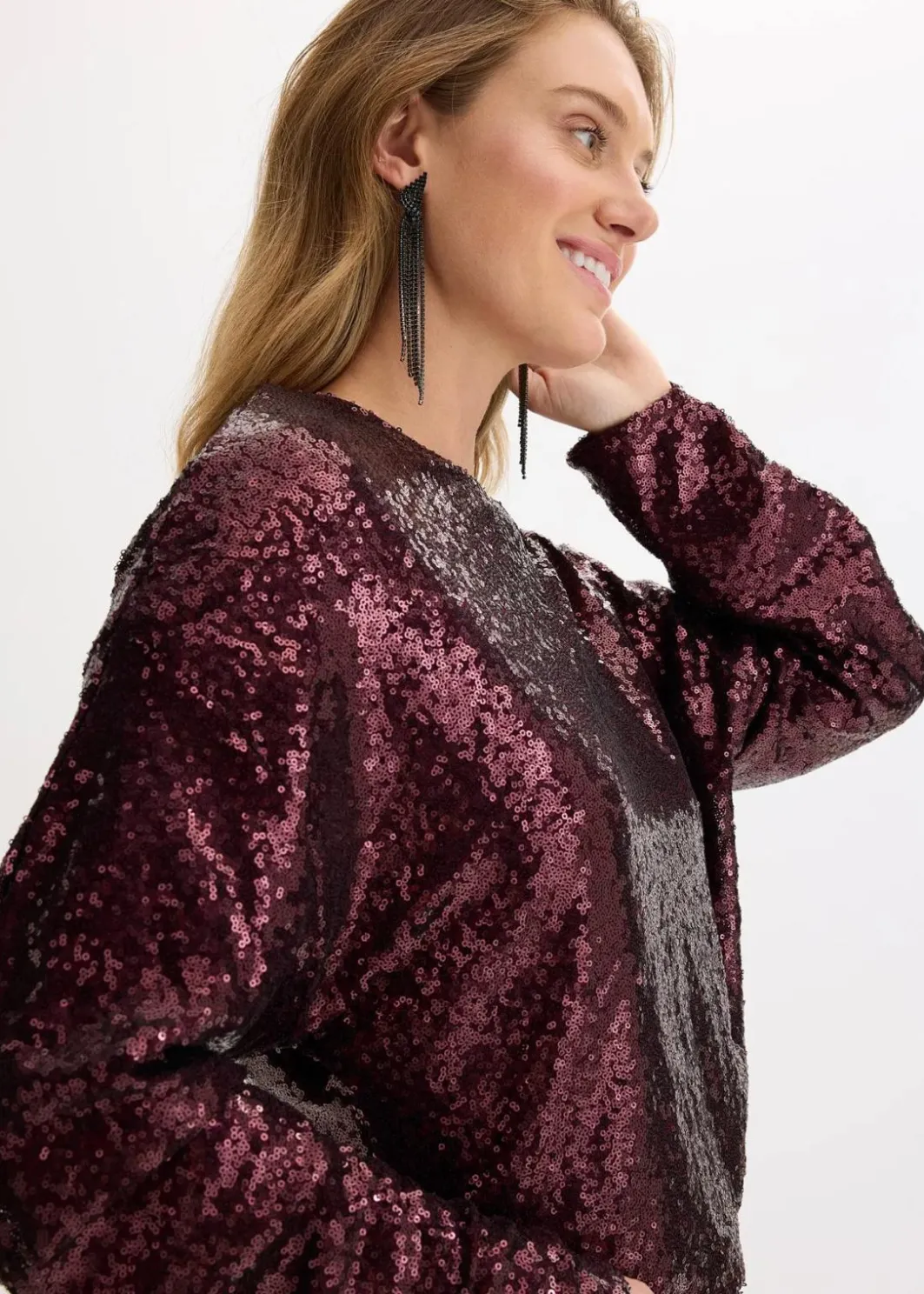 Damen bonprix Shirts & Tops|Pailletten-Langarmshirt
