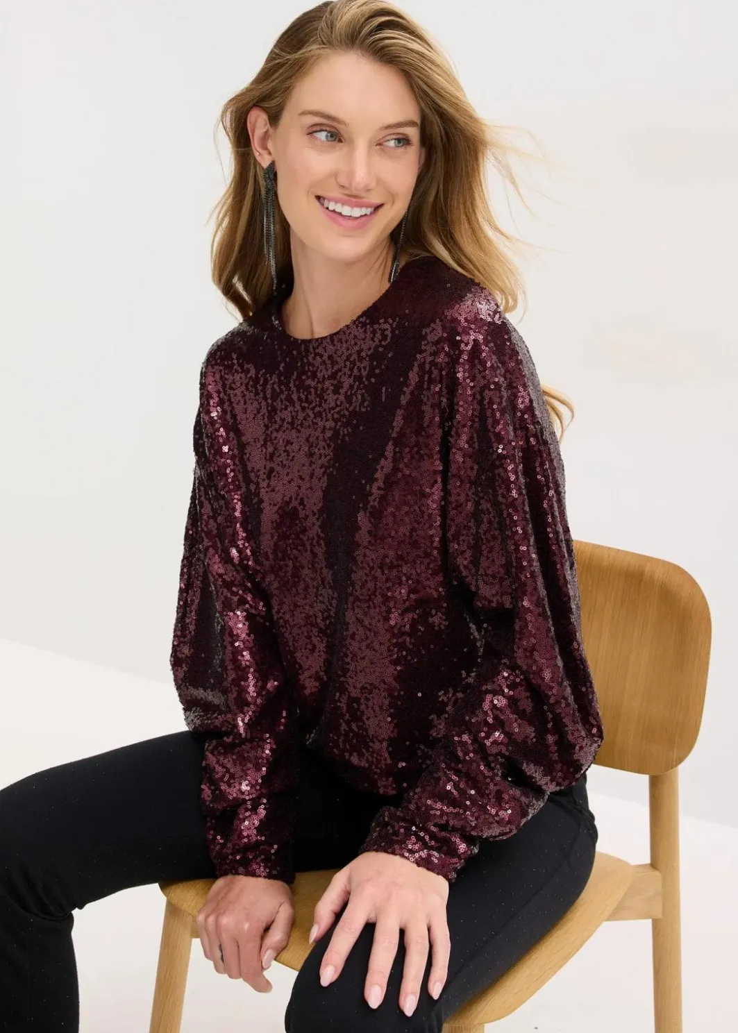 Damen bonprix Shirts & Tops|Pailletten-Langarmshirt