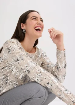 Hot Pailletten-Langarmshirt Damen Shirts & Tops