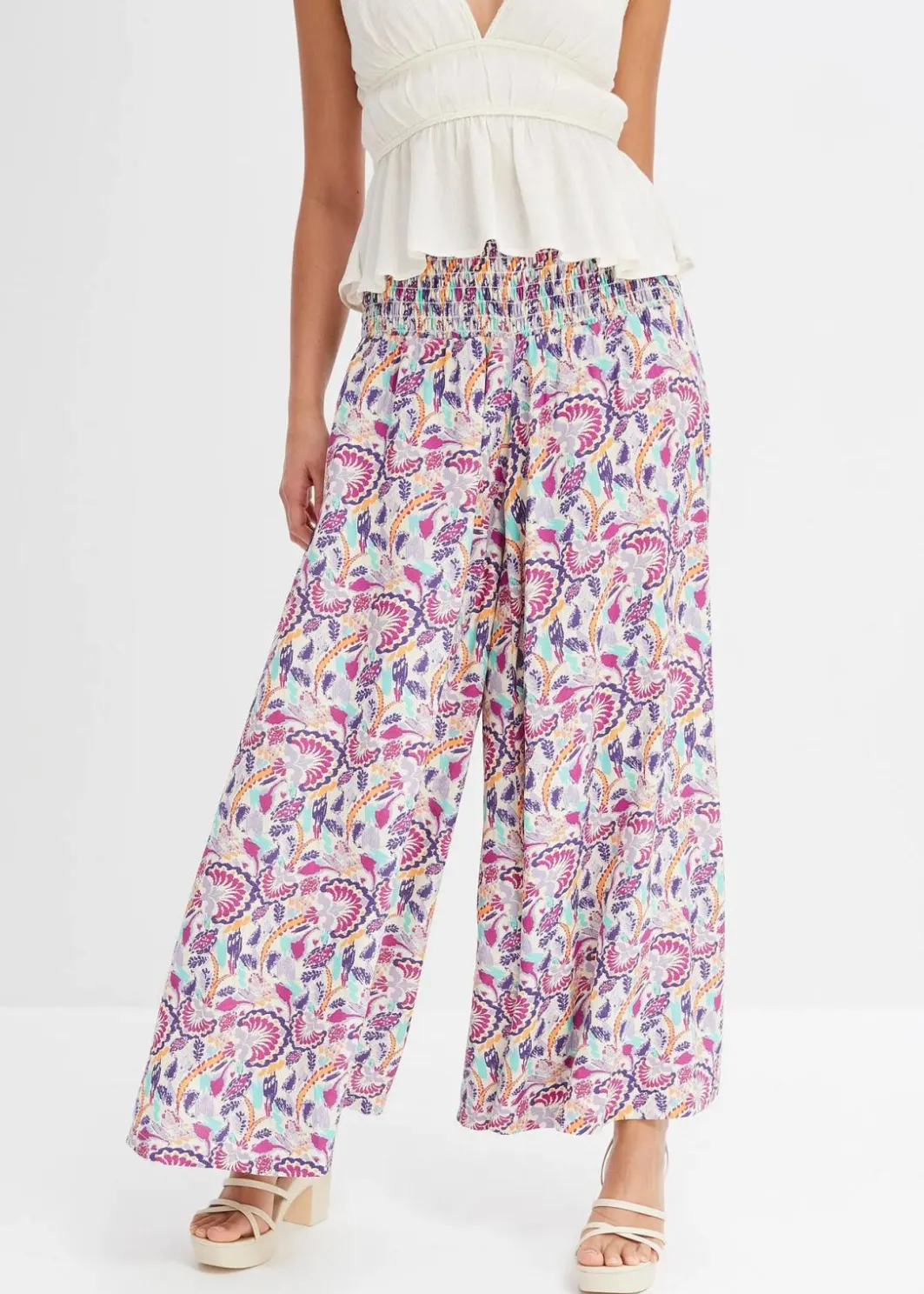Damen bonprix Hosen|Kurzgrößen|Palazzo-Hose aus fließender Viskose