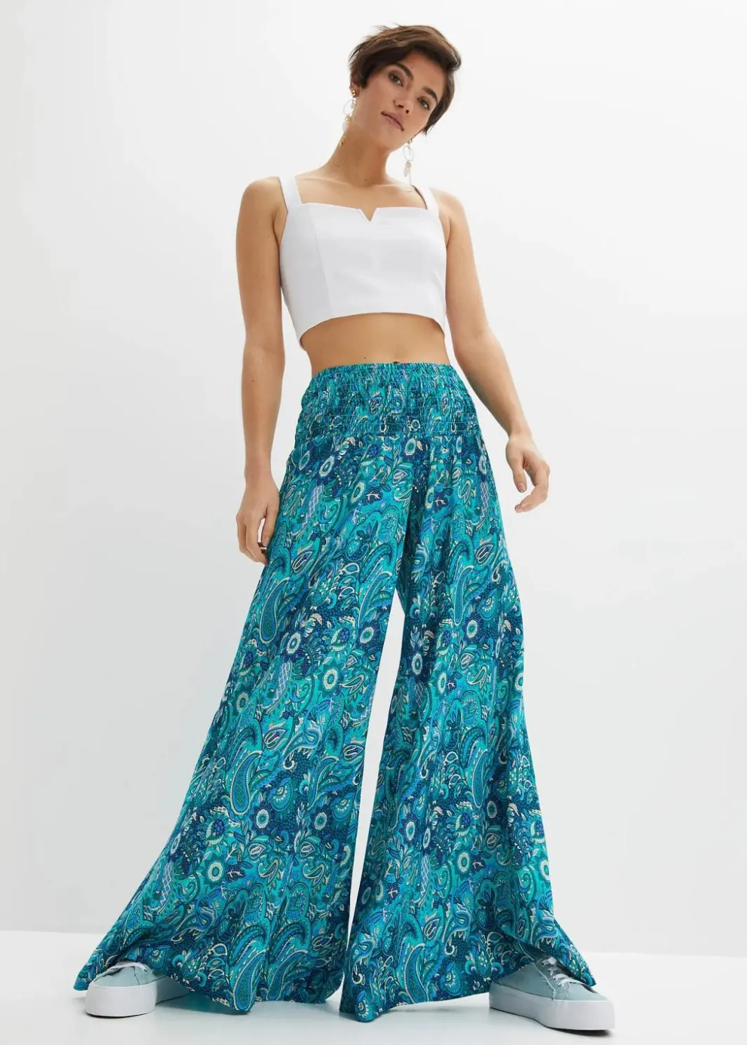 Damen bonprix Hosen|Kurzgrößen|Palazzo-Hose aus fließender Viskose