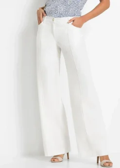 Damen bonprix Kurzgrößen|Hosen|Palazzo-Hose aus luftigem Leinen-Mix